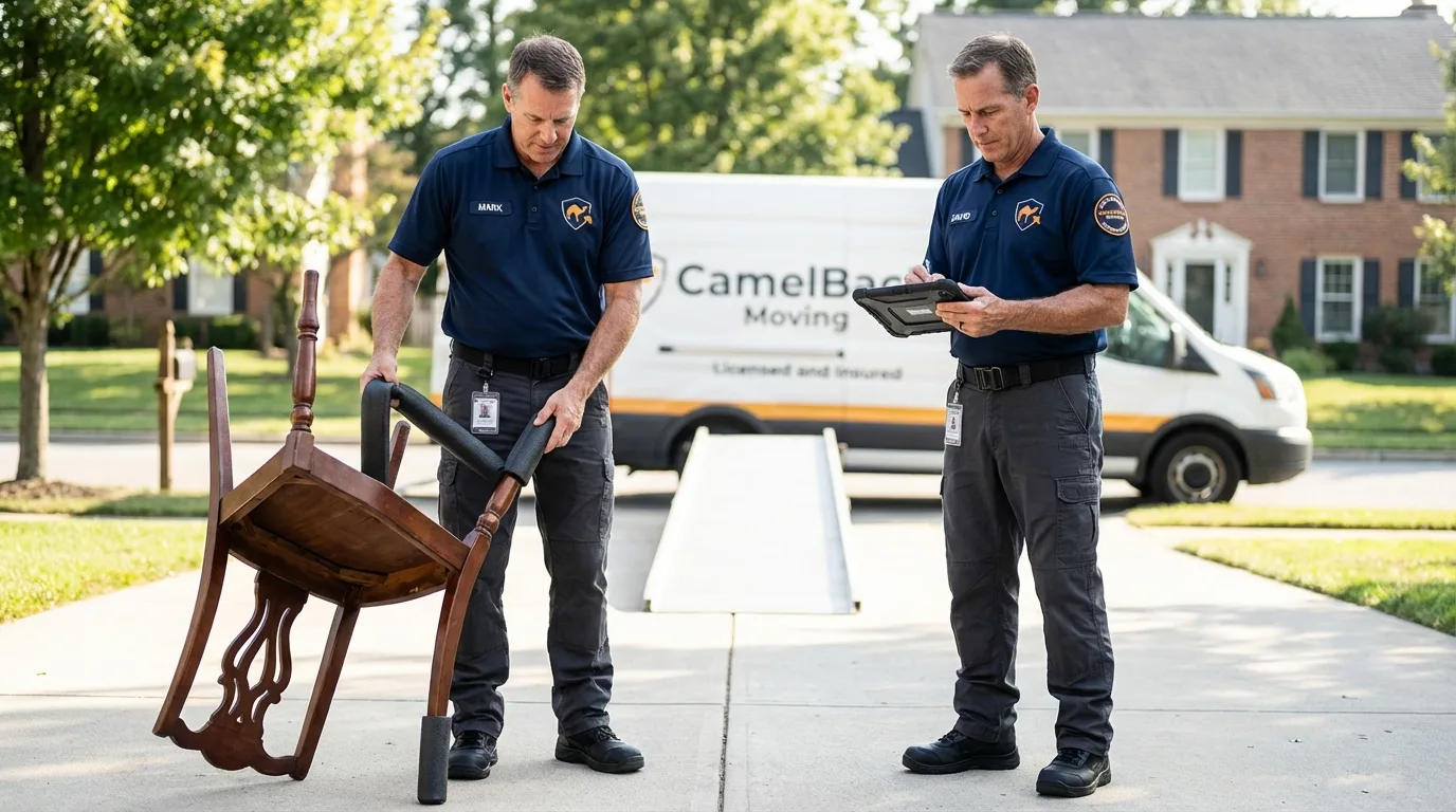 Movers inspecting furniture for damage prevention before loading in Middletown, DE