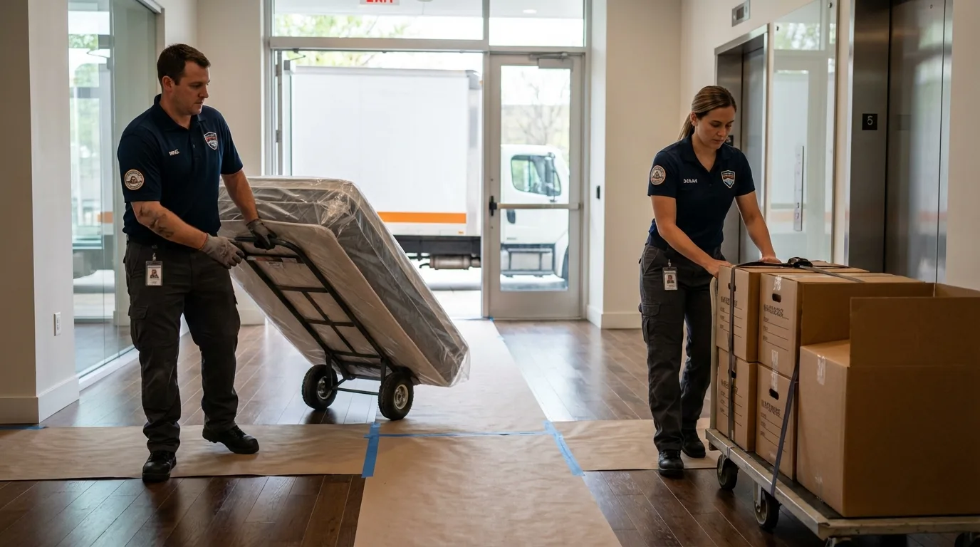 Professional apartment movers loading elevator in Middletown, DE